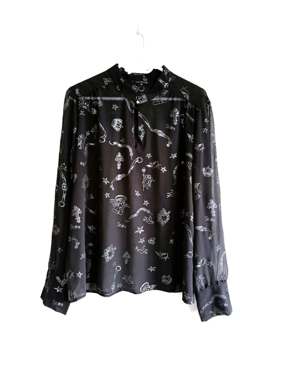 Blusa transparente Caroline Biss – tamanho 46 – detalhes prateados e botões de bola – photo 9